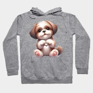 Valentine Shih Tzu Dog Giving Heart Hand Sign Hoodie